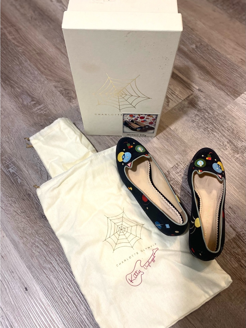 Charlotte Olympia Abstract Kitty Velvet Loafers Slip On Women's US 7.5 RARE